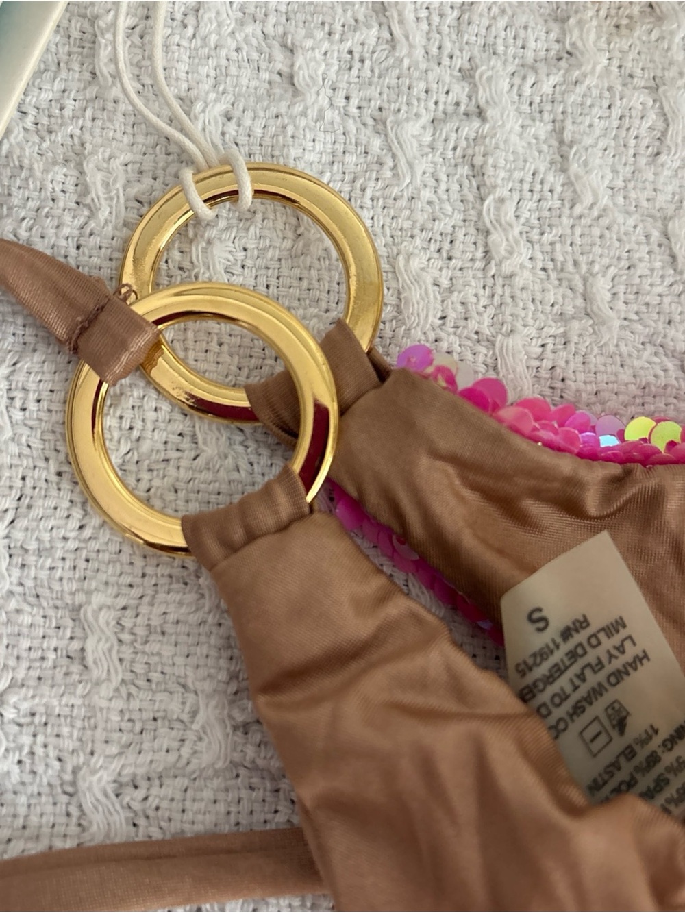 Beach Bunny Pink Sequin Bikini Bottom with Tan Accents - Picture 5 of 6